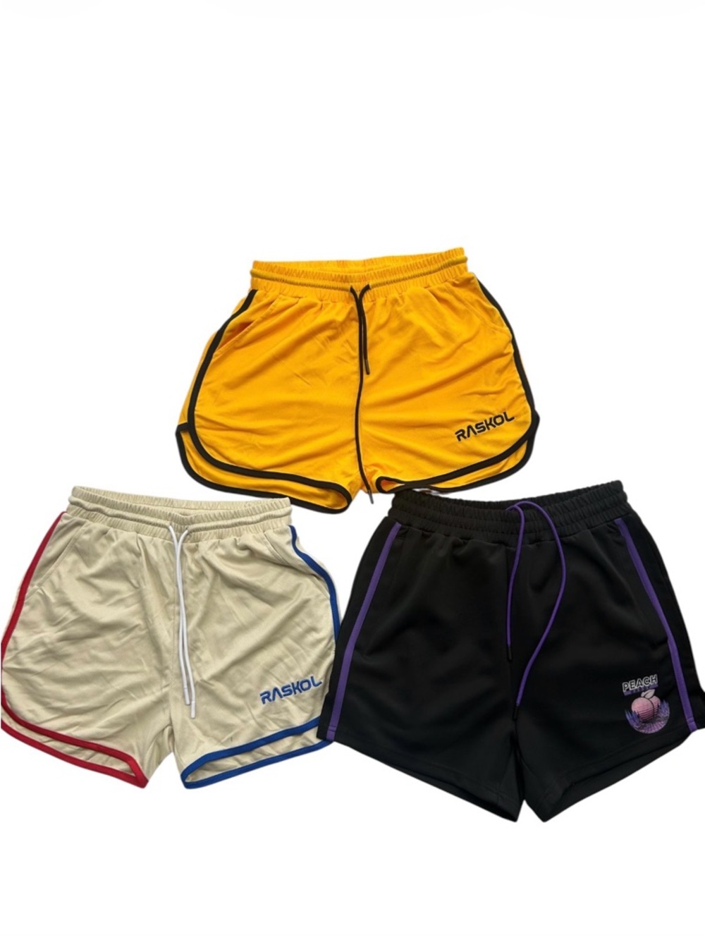 3Pk, Raskol Athletic Retro Runner Shorts Trio - Yellow, Cream, Black NWOT